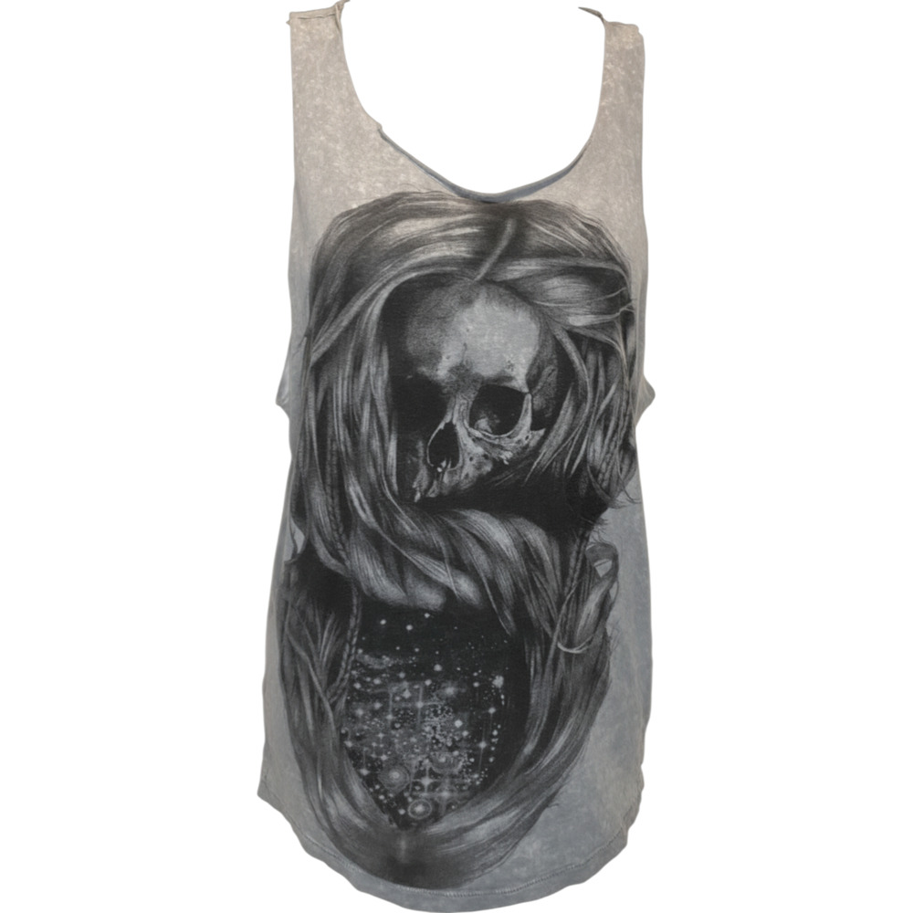 SOLD - Vintage AllSaints Shirt Womens Small Tank Cosmic Skull Graphic Print RARE
